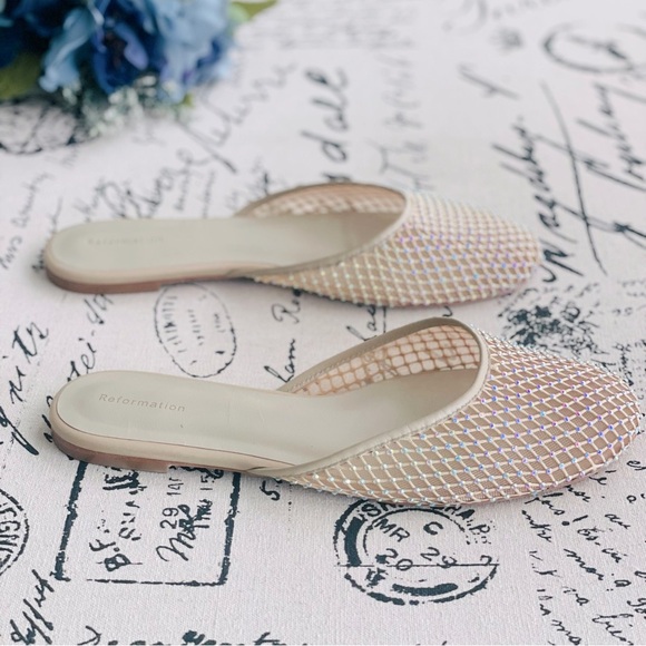 Reformation Melly Flat Mesh Jelly Mule in Fawn Rhinestone Mesh Size 8 / 7.5 - Picture 11 of 16
